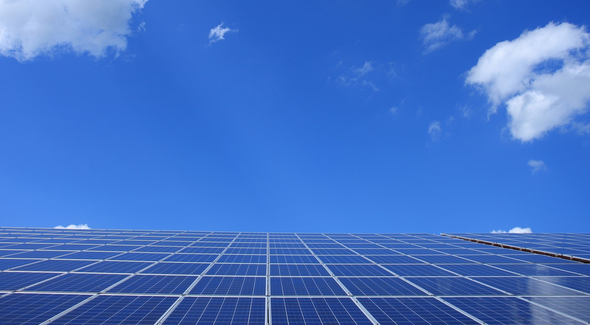 Vue de panneaux photovoltaïques sous un ciel bleu