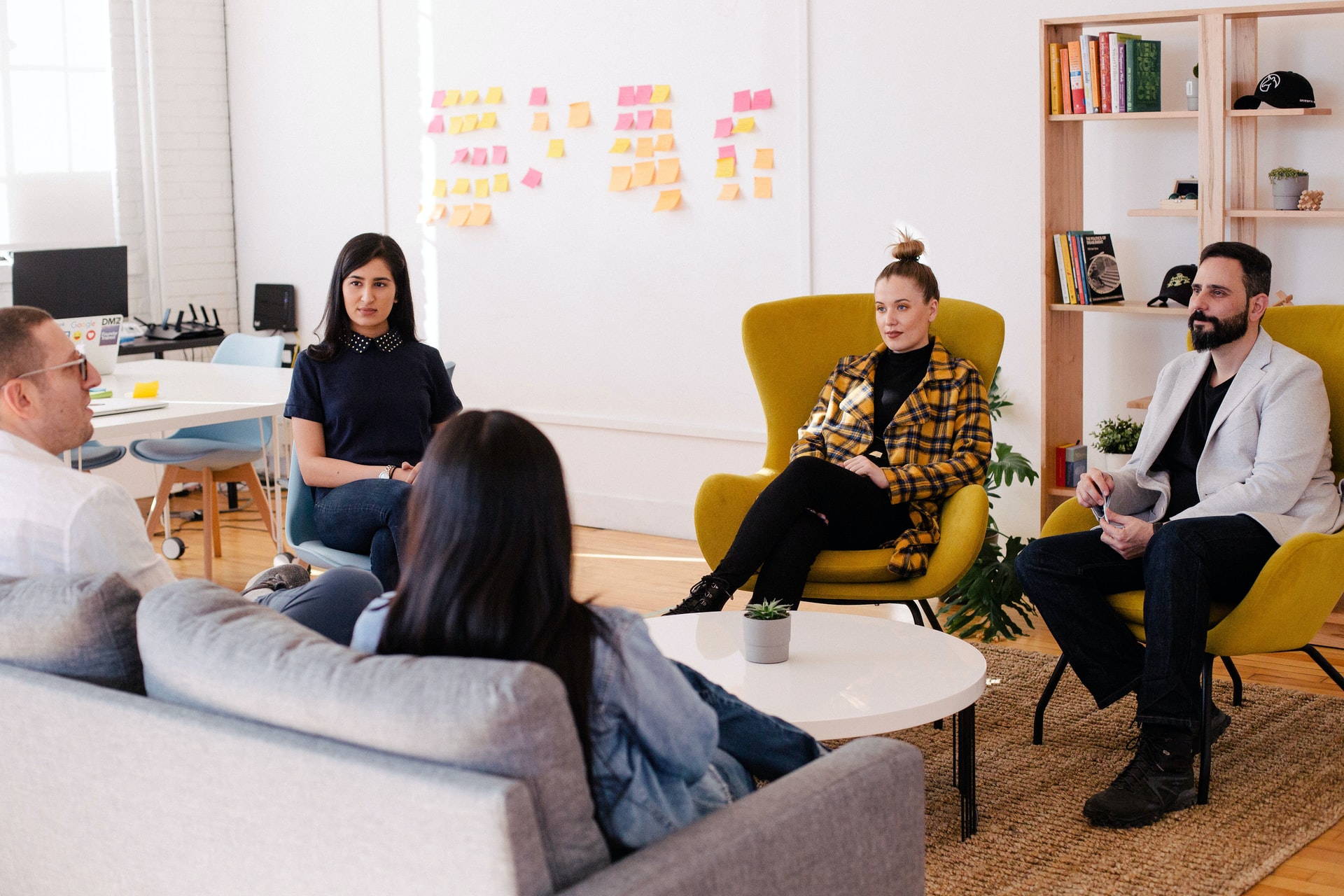 People sitting around a coffee table